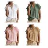 Women Shirt V Neck Ruffled Stitching Short Sleeve Tops