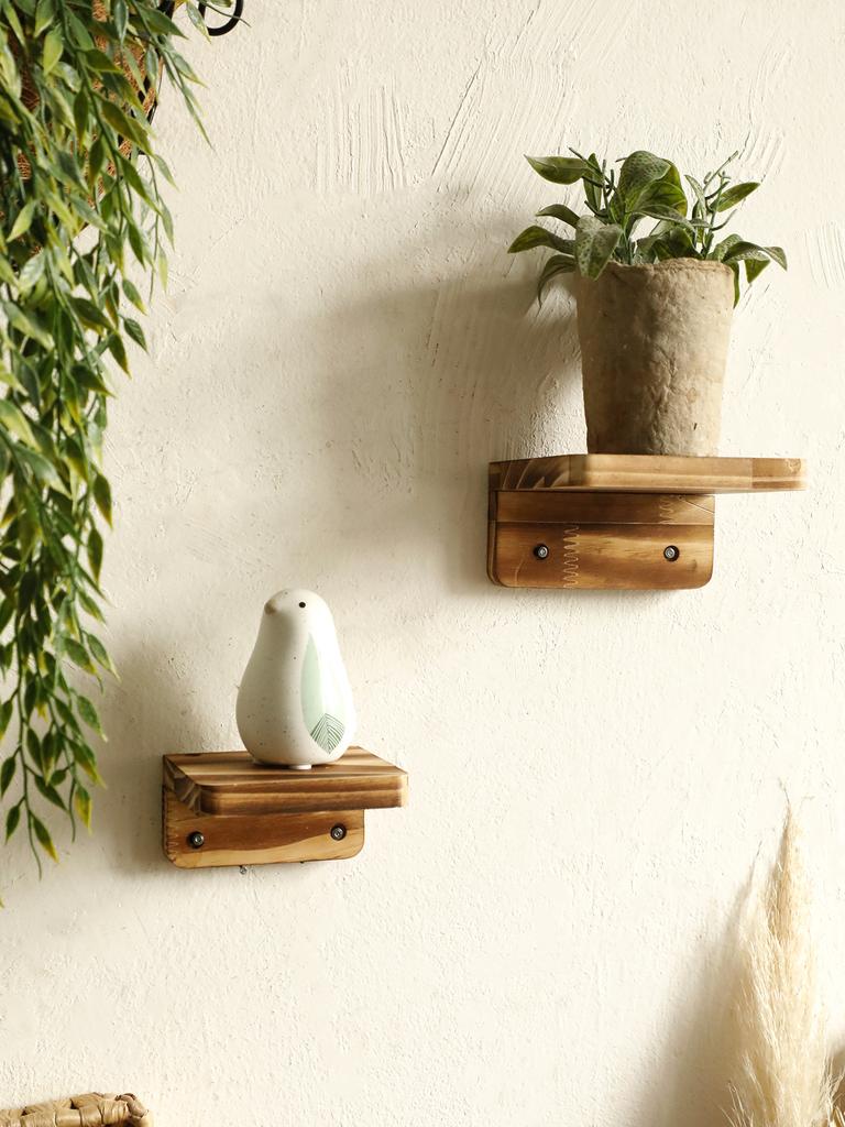 Boho Rustic Wooden Wall Shelf, Floating Pine Wood Display Shelf for Wall Decor Minimalist Design for Living Room, Bedroom Office