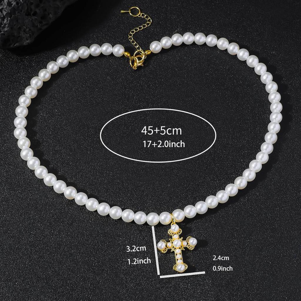 European and American Style Imitation Pearl Cross Necklace - Simple, Retro, Light Luxury Clavicle Chain, Unisex Fashion Accessory.