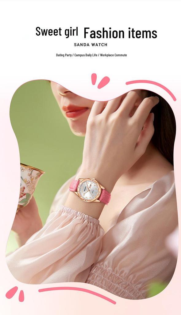 Sanda Junior High Student Retro Quartz Watch - Luminous, Dual Calendar, Waterproof, Sun Pattern, Fashionable Women's Style