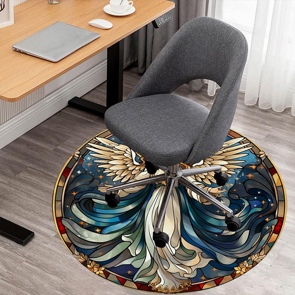 1pc Angel Stained Glass Round Chair mat office Area Rug - Non-Slip, Floor Mat for Office, Bedroom, Ideal home decor gift c0112130
