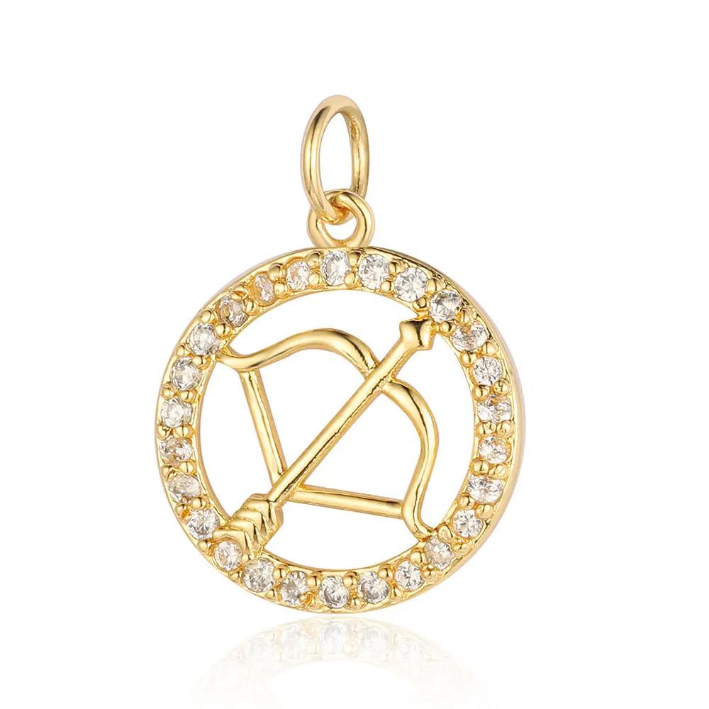 Zodiac Sign Copper Zricon Charm Round Constellation Capricorn Taurus Aries Pendant for Bracelet Necklace Making