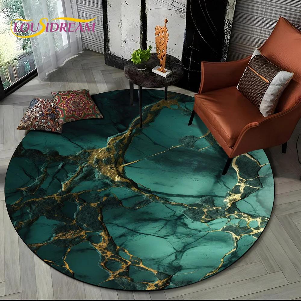 3D Colour Luxurious Marble Green Blue Gold Round Carpet Rug for Living Room Bedroom Child Chair Decor,Pet Area Rug Non slip Mat