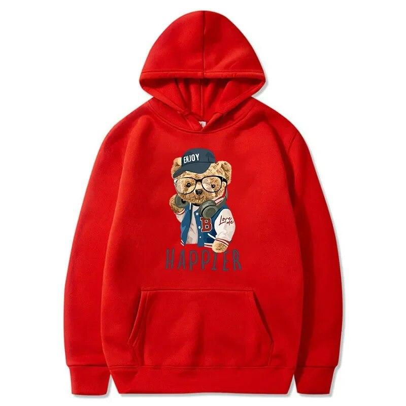 2024 New Trendy Fun Teddy Bear Hooded Casual Shirt Men's Fashion Sports Shirt Loose Street Multi Color Sports Shirt