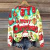 Ladies' Christmas Printed Long Sleeved Round Neck Hoodie Loose Top