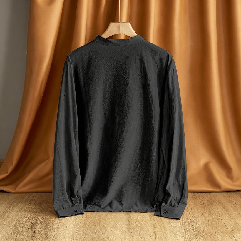 Loose Men's Linen Long Sleeve Shirt Casual Stand Collar Top Color Men's Casual Shirt Comfortable Breathable Summer Wear