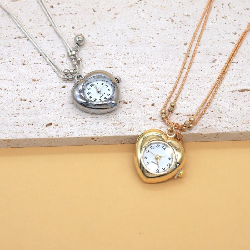 Vintage Herz Uhr Anhänger Mehrlagige Halskette Elegante Layering Kette Schmuck Einzigartige Schlüsselbeinkette für Frauen