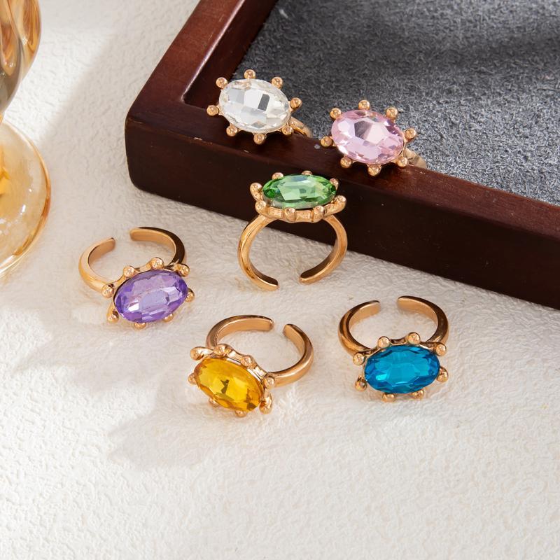 Waterproof Geometric Rhinestone Opening Rings for Women Dainty Colored Gemstone Jewelry for Birthday Gift for Her