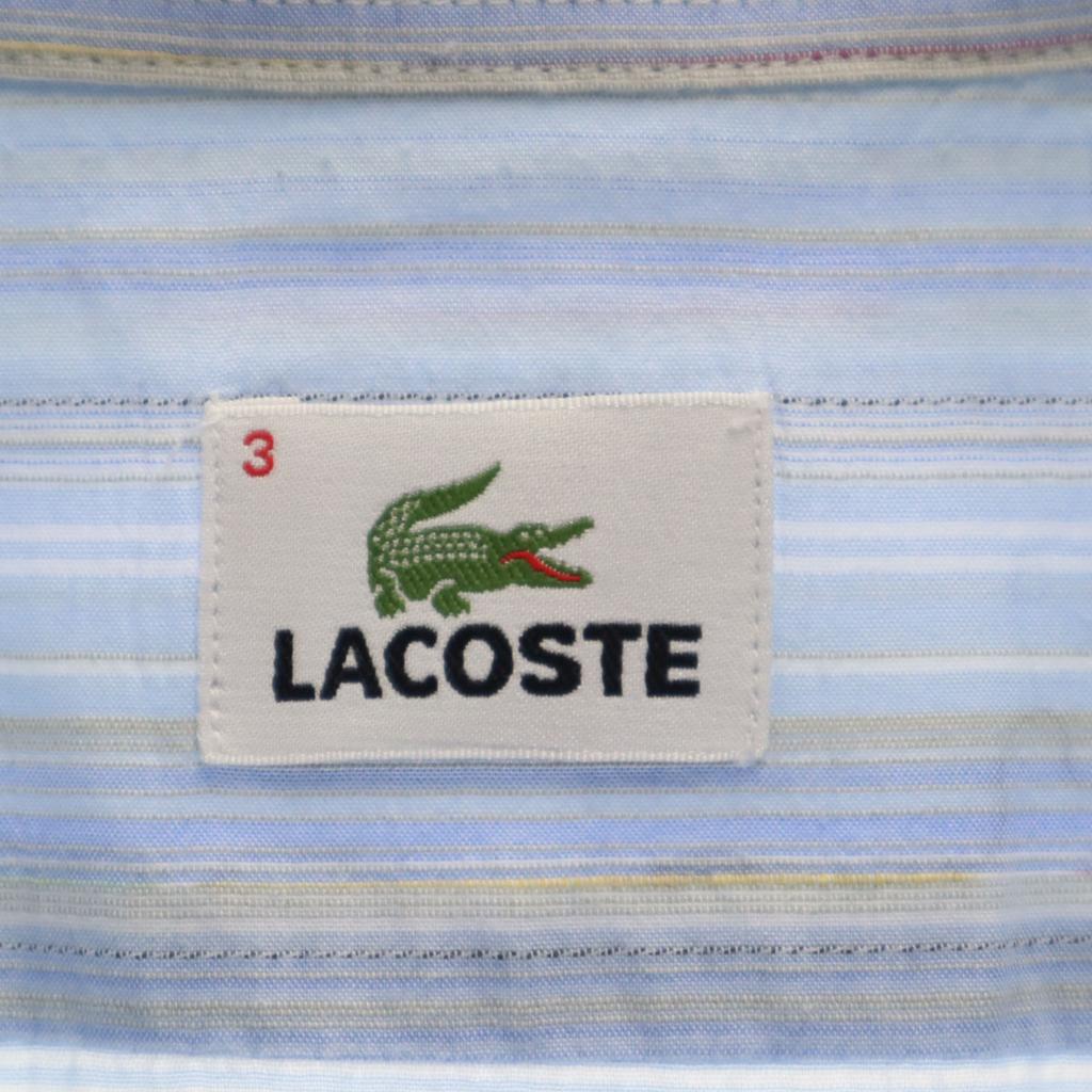 LACOSTE made in Japan Border Pattern Short sleeve shirt 3 Blue Men's Used