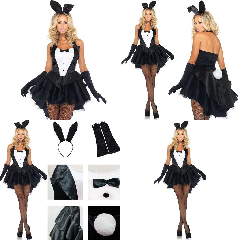 Elegant Backless Women's Bunny Rabbit Cosplay Tuxedo Halloween Outfit Fancy Dress