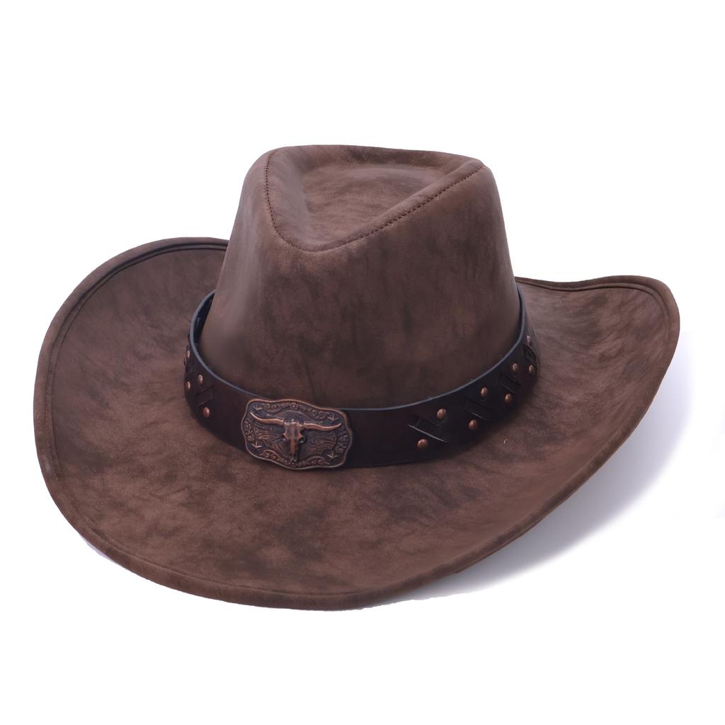 Gentleman Ladies Hat Ethnic Top Hat Retro Bull Head Western Cowboy Hat Big Brim Jazz Hat