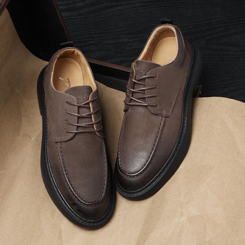 Autumn soft-soled soft leather business dress British style men's leather shoes leather casual shoes lace-up retro breathable men's shoes