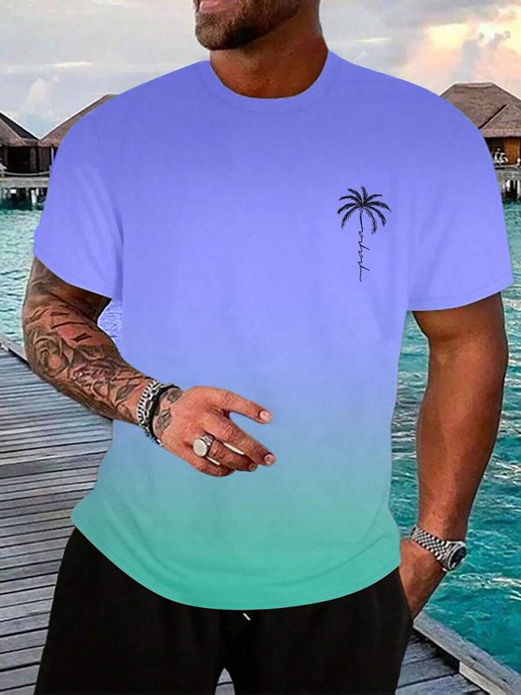 Summer Men s Gradient Short-Sleeved Top Outdoor Beach Men s T-Shirt Street Fashion Men s Crew Neck T-Shirt Quick Drying Gym Top S