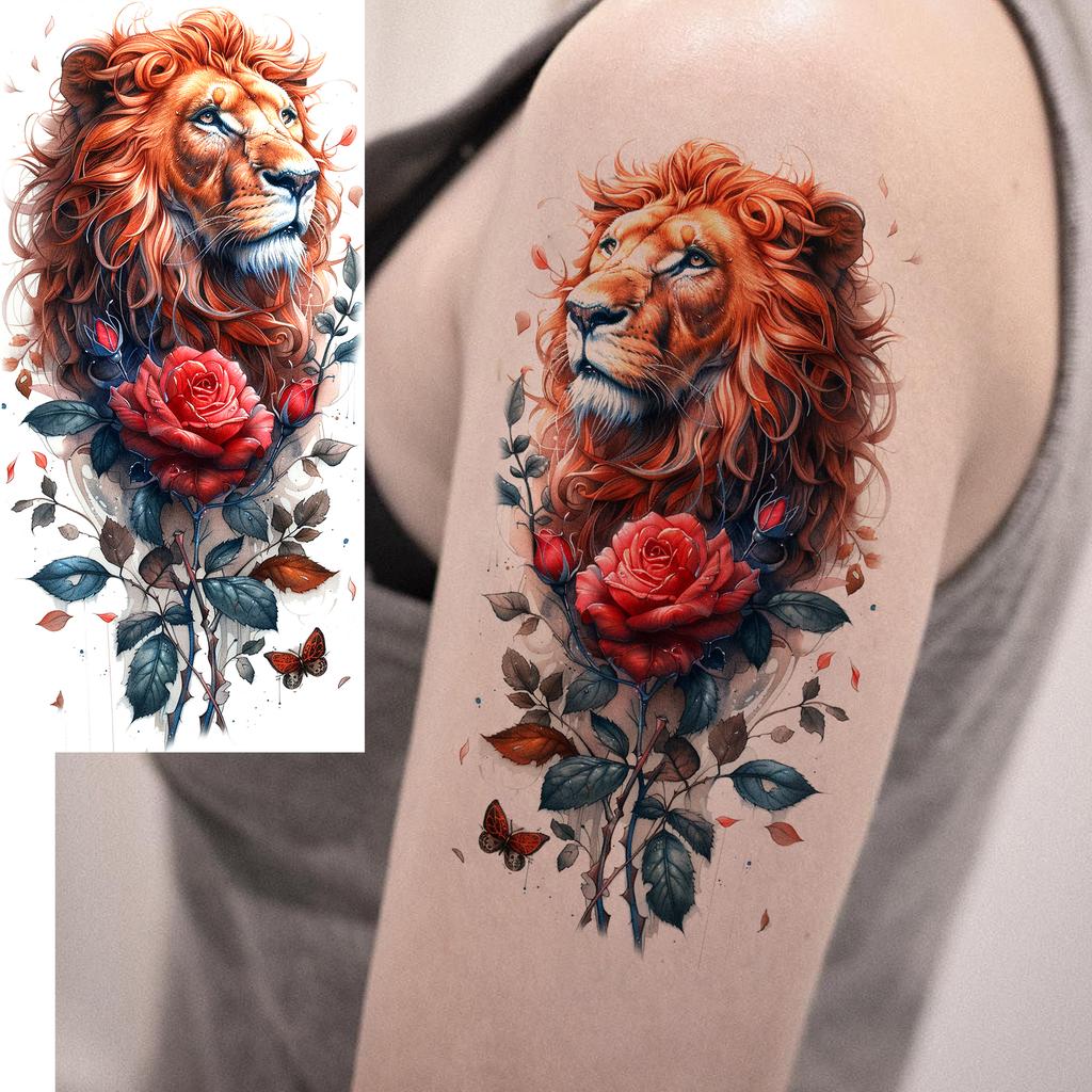 1 Sheet Watercolor Wolf Lion Pirate Ship Tiger Eagle Temporary Tattoos For Men Adults Water Transfer Fake Temp Tattoo Body Art