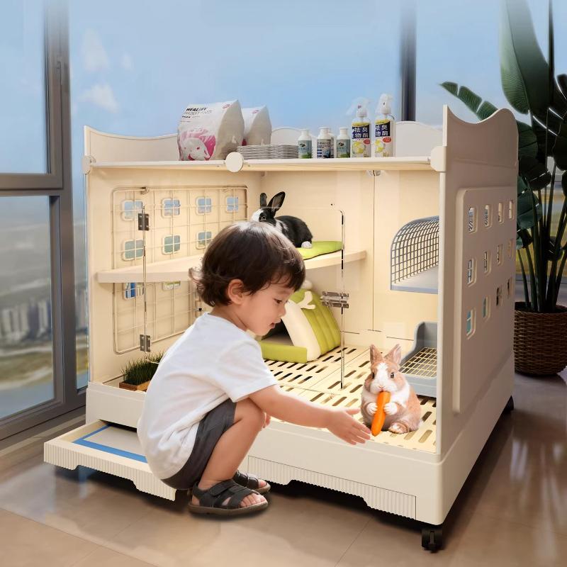Panoramic View Rabbit Villa Large Drawer Style Cage for Dutch Guinea Pigs Easy Clean Home Habitat Spacious Rodent Enclosure