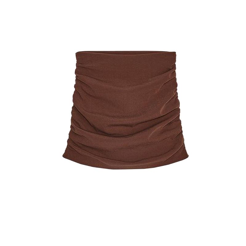 

Ruched Decoration High Waist Stretch Mini Skirt 3644308 Balloon Version round Neck Fluffy Tops 3644307 Light Brown Skirt L