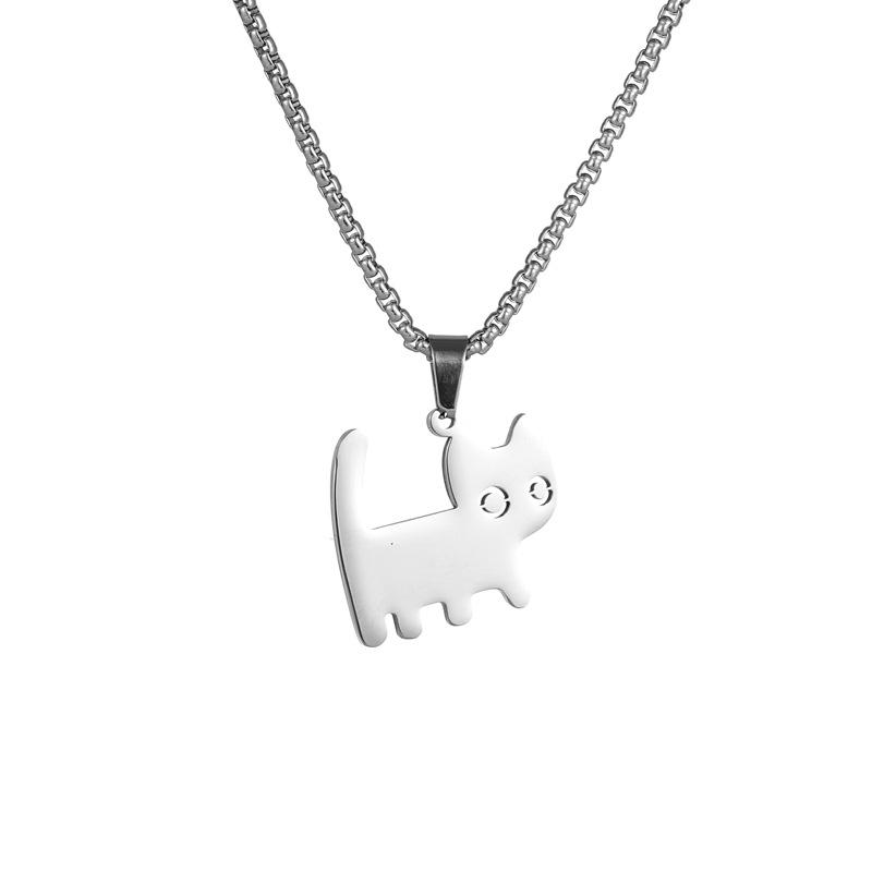 New Walking Cat Pendant Titanium Steel Simple Necklace Jewelry for Men and Women