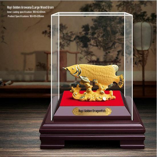 Flocked Sand Gold Dragon Fish Ornament - Annual Gift for Wealth & Home Decoration