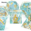 7 Pcs Green Resin Golden Number Sharp Edge Dice Polyhedral Dice Suitable for Role-Playing RPG  Board Game