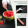 D5 Watermelon Cutter with 5 Forks, Stainless Steel Watermelon Slicer with Beechwood Handle, BBQ Cutting Tool Fruit Fork Cutter