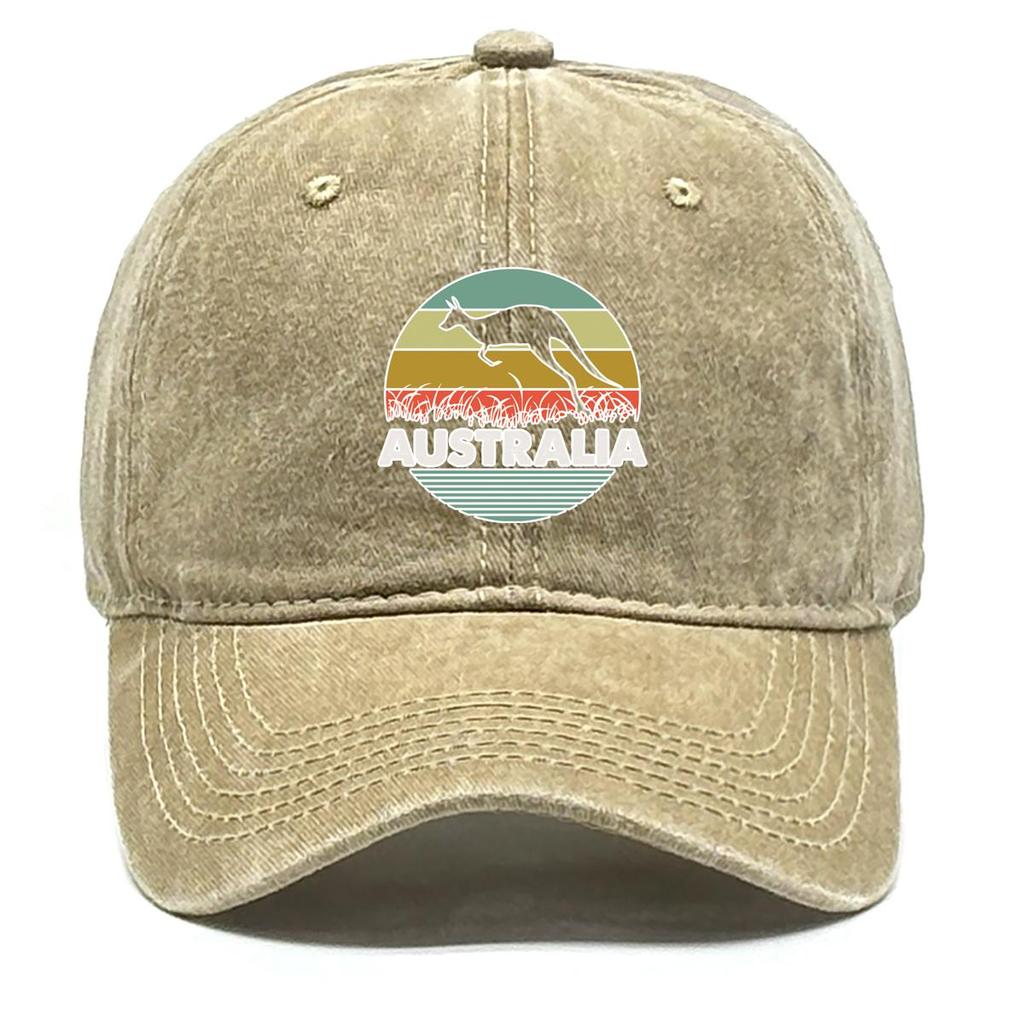 AUSTRALIA" Kangaroo Print Snapback Baseball Hat, Mesh Hat Sunshade Adjustable Strap Curved Brim Simple Adjustable Baseball Cap