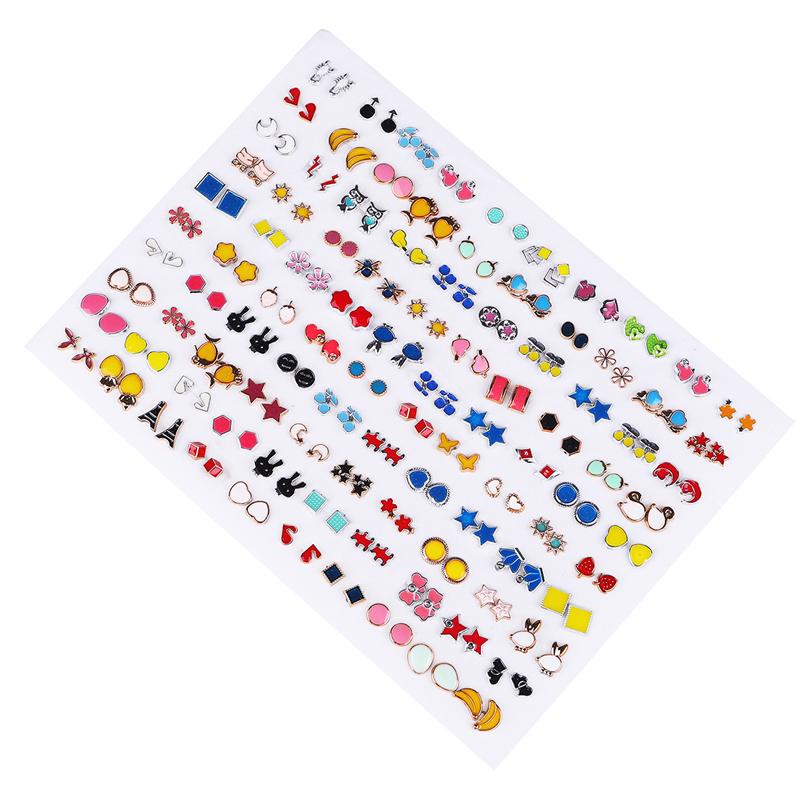 100Pairs Acrylic Crystal Heart Star Moon Small Stud Earrings Set For Women Girl Animal Flower Plastic Earring Trend Jewelry