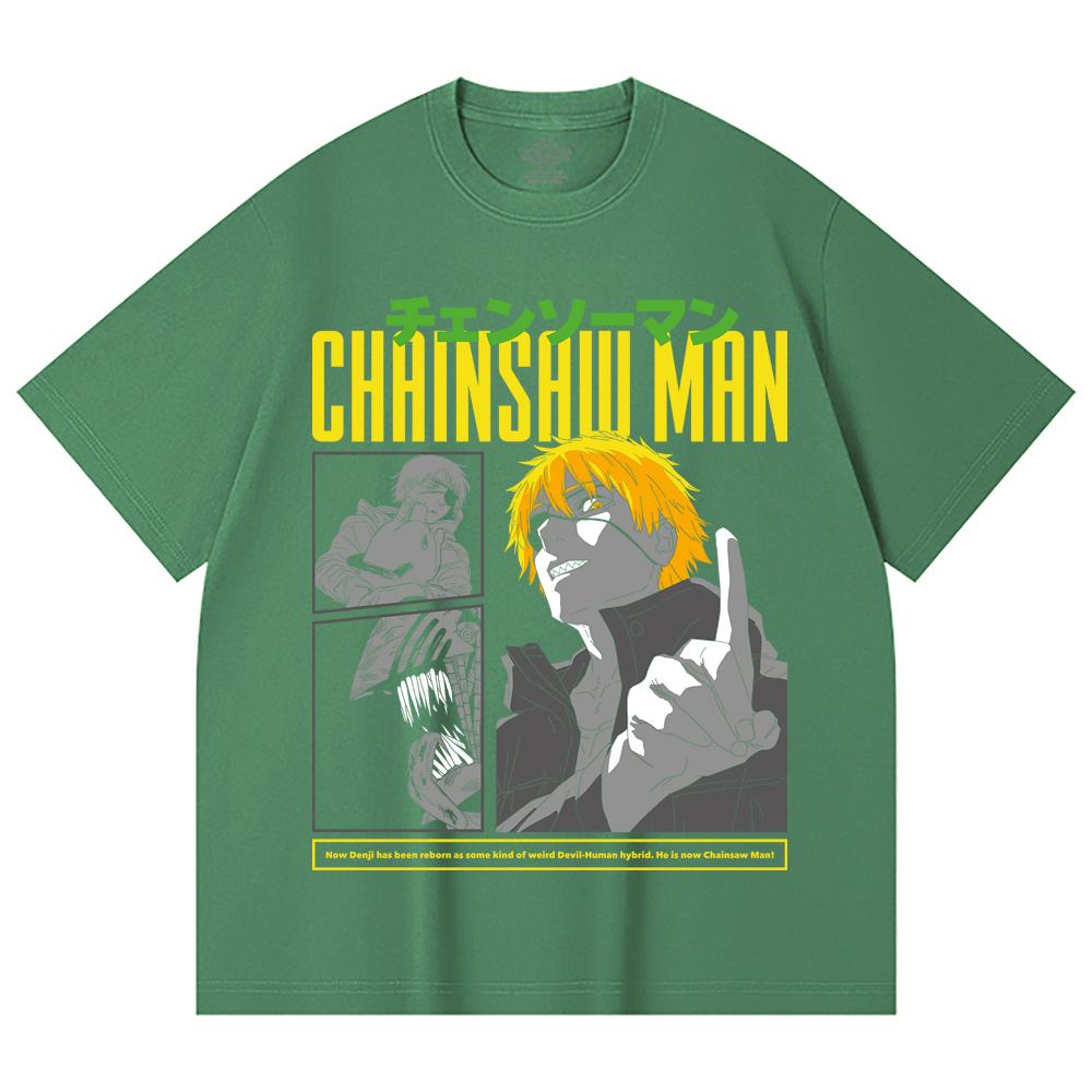 230 Gsm 100% Cotton Chainsaw Man V45 Denji Print Unisex Heavy Cotton T Shirt