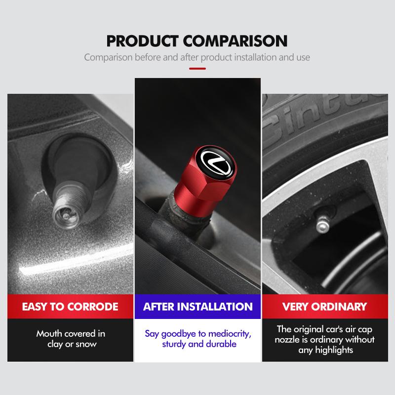 For Lexus 4Pcs Car Wheel Tire Valve Cap Protection Cover Auto Accessories CT ES GS NX IS250 RX350 IS200 LX570 UX250h CT200h AFT1