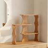 Tabletop Rack Curved Side Panel Wooden Tea Cup Warm Brown Finish Storage Stand
