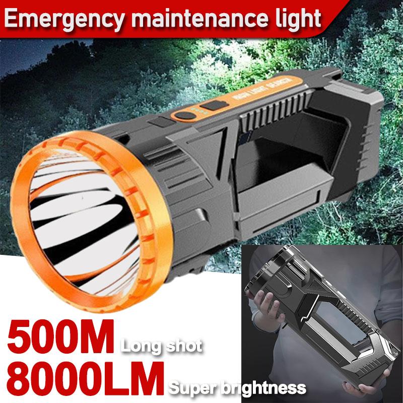 Long Distance Bright LED Flashlight, Portable Rechargeable Spotlight, Suitable for Camping, Hiking, Emergency Situations, Search and Rescue