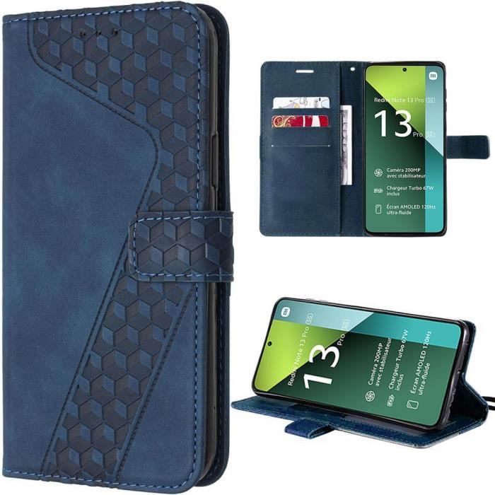 Coque pour Xiaomi Redmi Note 13 Pro 5G - Bleu Marine - Antichoc - Simili Cuir - Rabat - Support