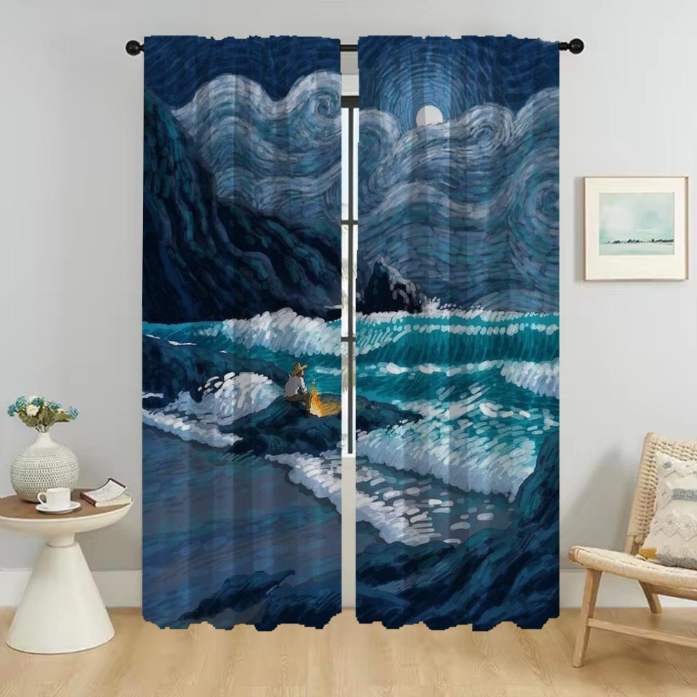 Van Gogh Elegant Room Curtains for Living Room Kitchen Curtains 2 Pieces Blackout Curtain Shades Tulle for Bedroom Partition