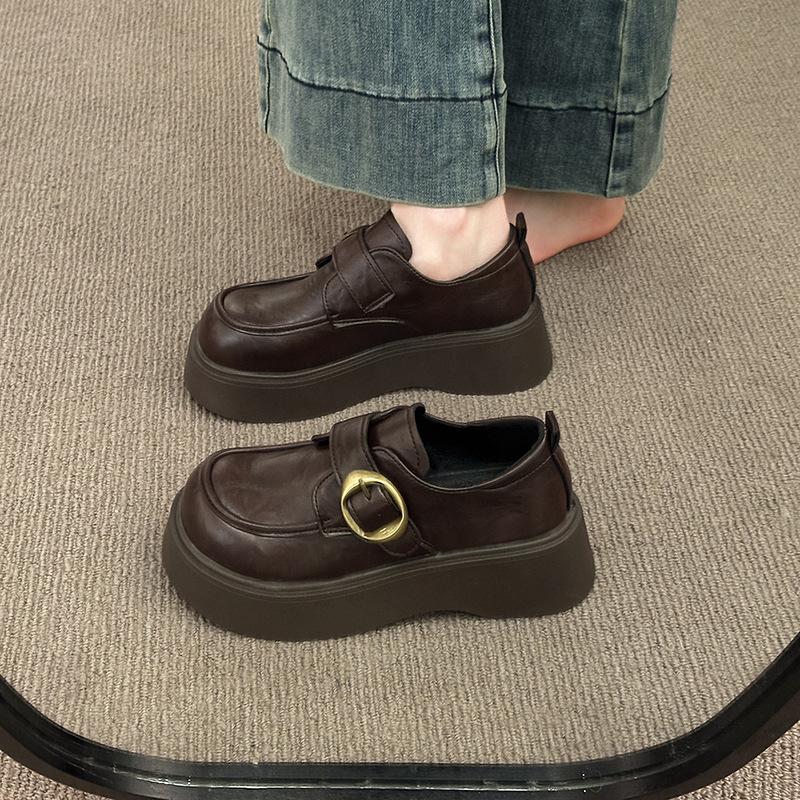 Platform British style small leather shoes women's 2025 spring and autumn new one-pedal black jk single shoes popular Doudou loafers
