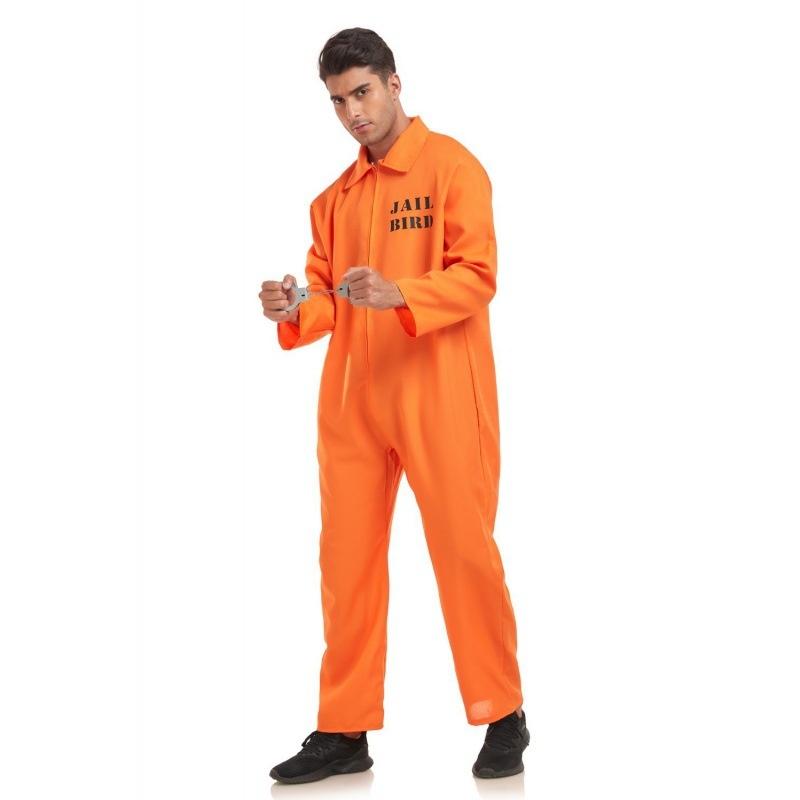 Pánský oranžový vězeňský cosplay kostým, overal, outfit na halloweenské večírky a akce