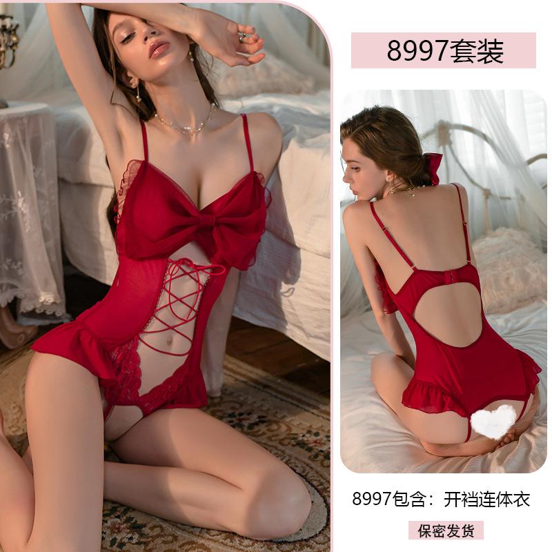 Sexy lingerie sexy jumpsuit women's small chest perspective uniform temptation to take off