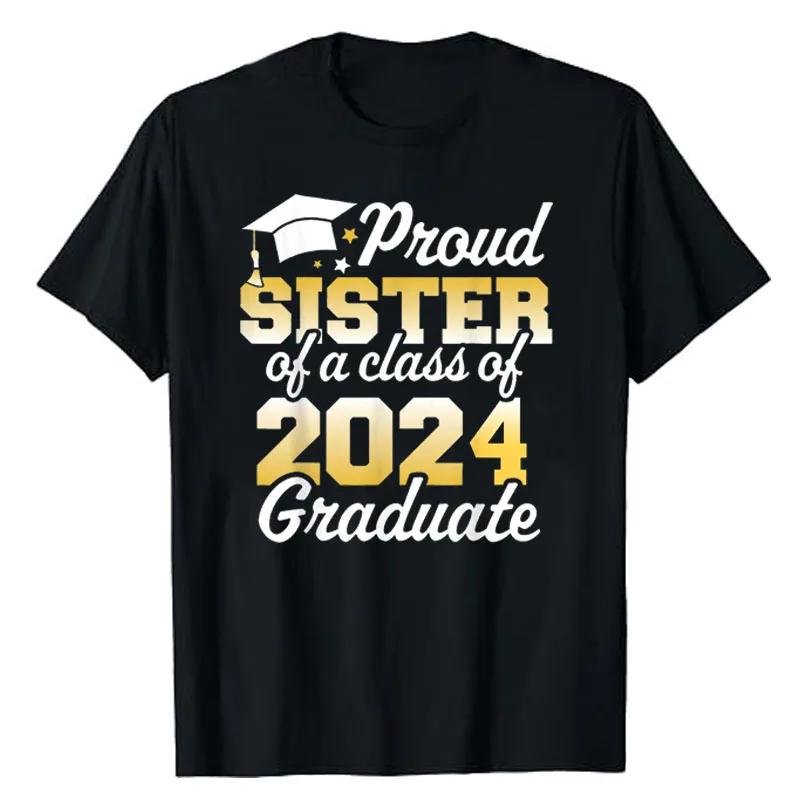 Proud Mom of A Class of 2024 Graduate Mother Senior Family T-Shirt Funny Dad Aunt Uncle Grandma Grandpa Sister Brother Tee Tops