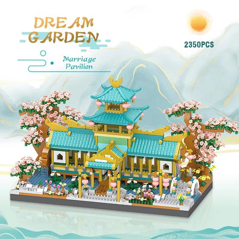 2350Pcs 3D Retro Chinese Villa Building Blocks Countyard Architecture Flower Garden Model Toys Creative DIY Blocks Bricks Decor
