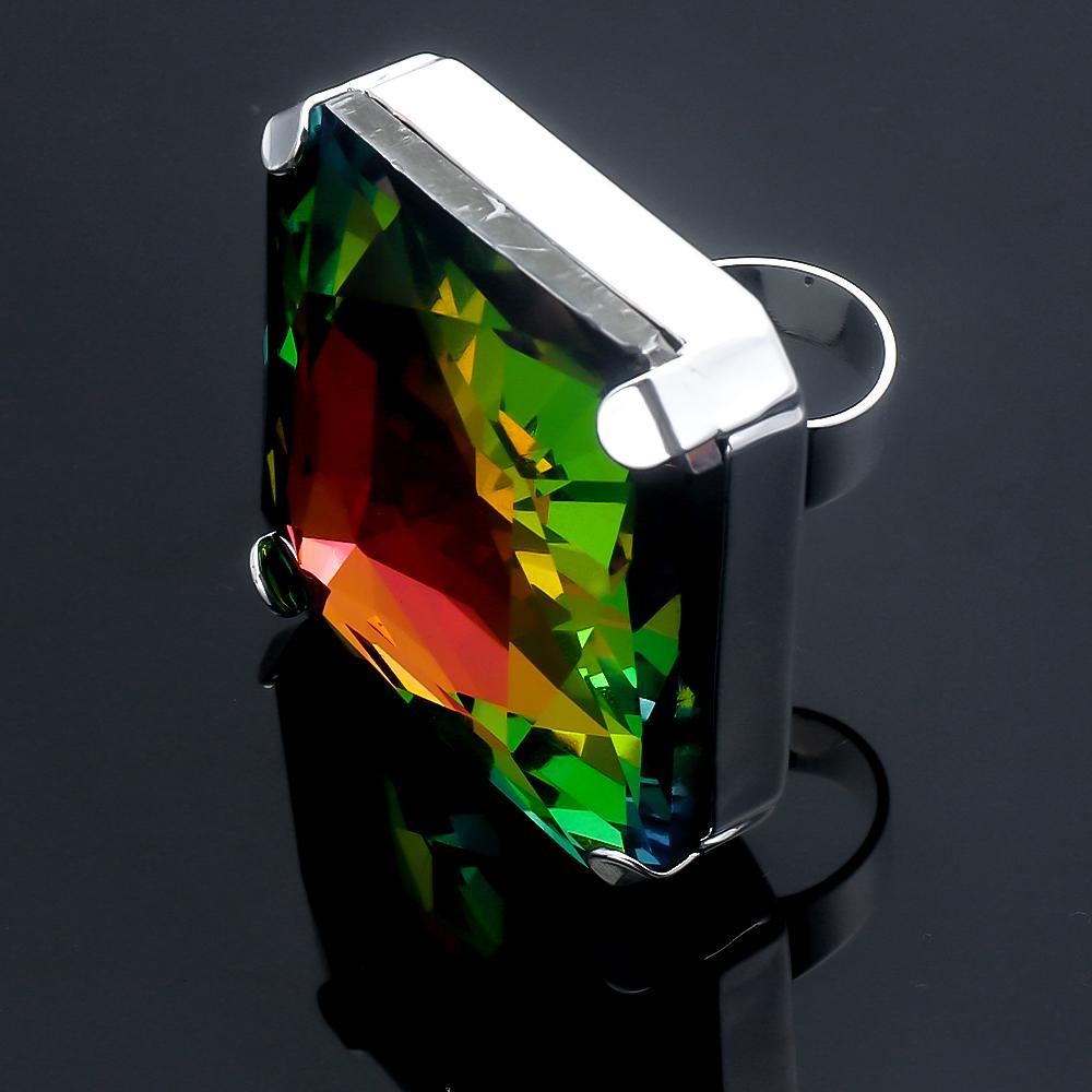 Stonefans Mode Anneaux de Doigt Carrés Grandes Cristaux Accessoires de Fête Statement Anneau Ouvert Strass Colorés Bijoux Réglables