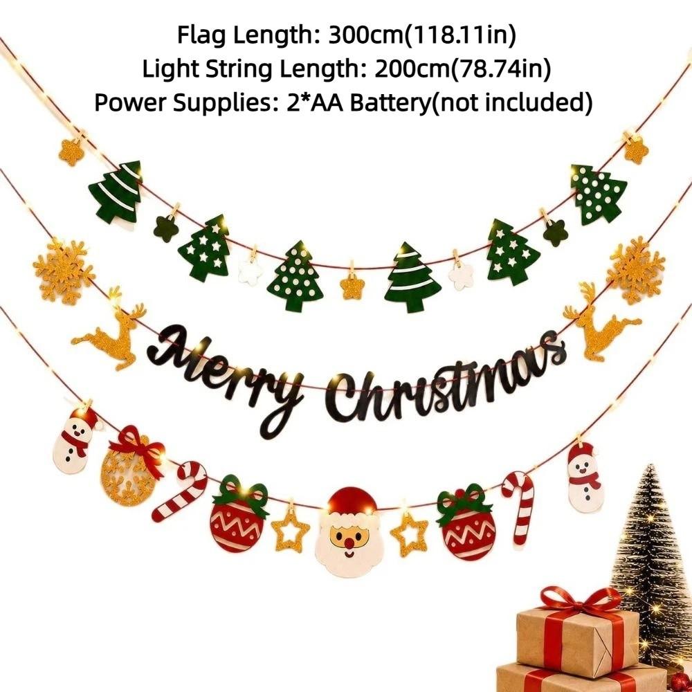 Warm Light Wall Hanging Banner Cartoon DIY Pull Flag Christmas Luminous Banner  Christmas Party