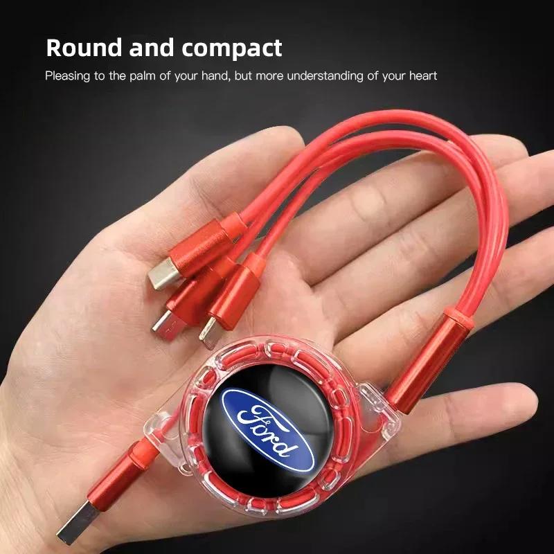 New 2026 Car Sticker Ford New 2025 Hot 3 In 1 Micro USB Type C Charging Cable Multi Charger For Ford ST Line Focus Mustang Fiest