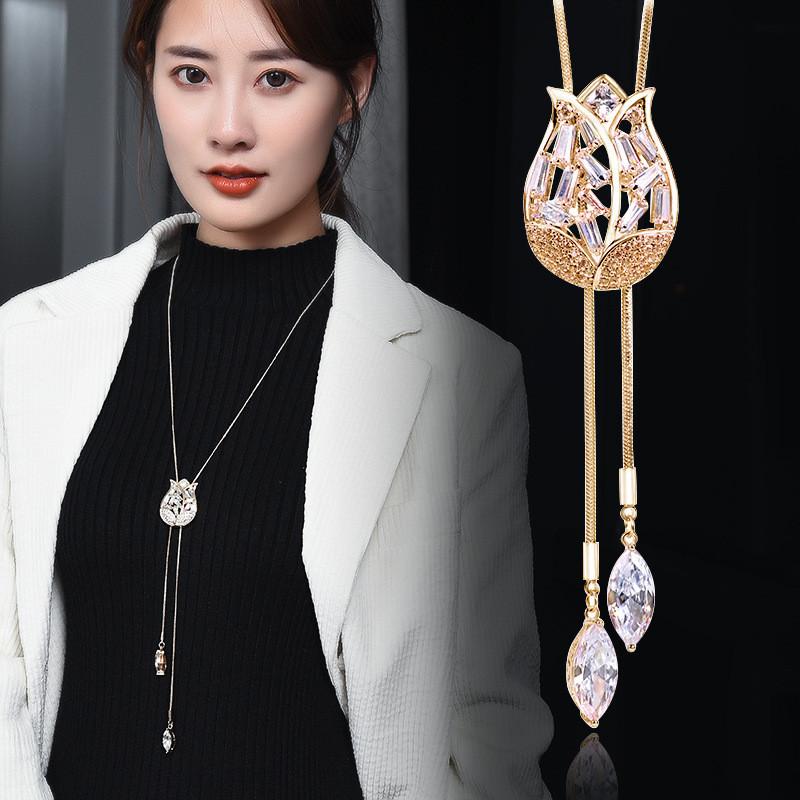 Elegante Lange Tulpen-Anhänger-Halskette Mit Funkelndem Zirkonia Für Stilvolle Frauen
