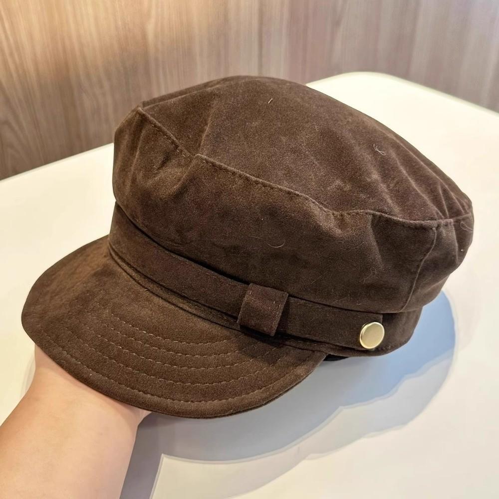 Flat Top Newsboy Hat Short Brim Artist Hat Versatile Suede Berets  Girls