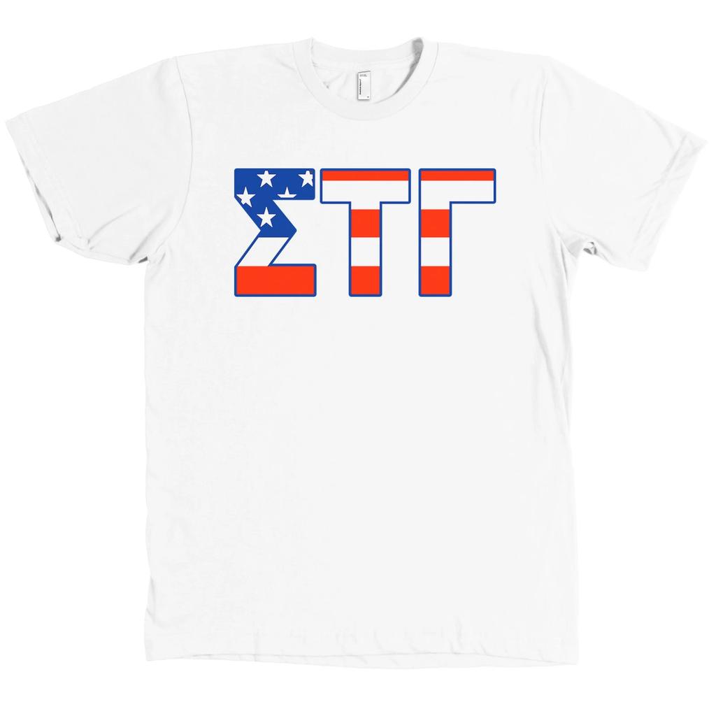 Sigma Tau Gamma Fraternity USA Flag Letters Bella + Canvas Shirt - NEW