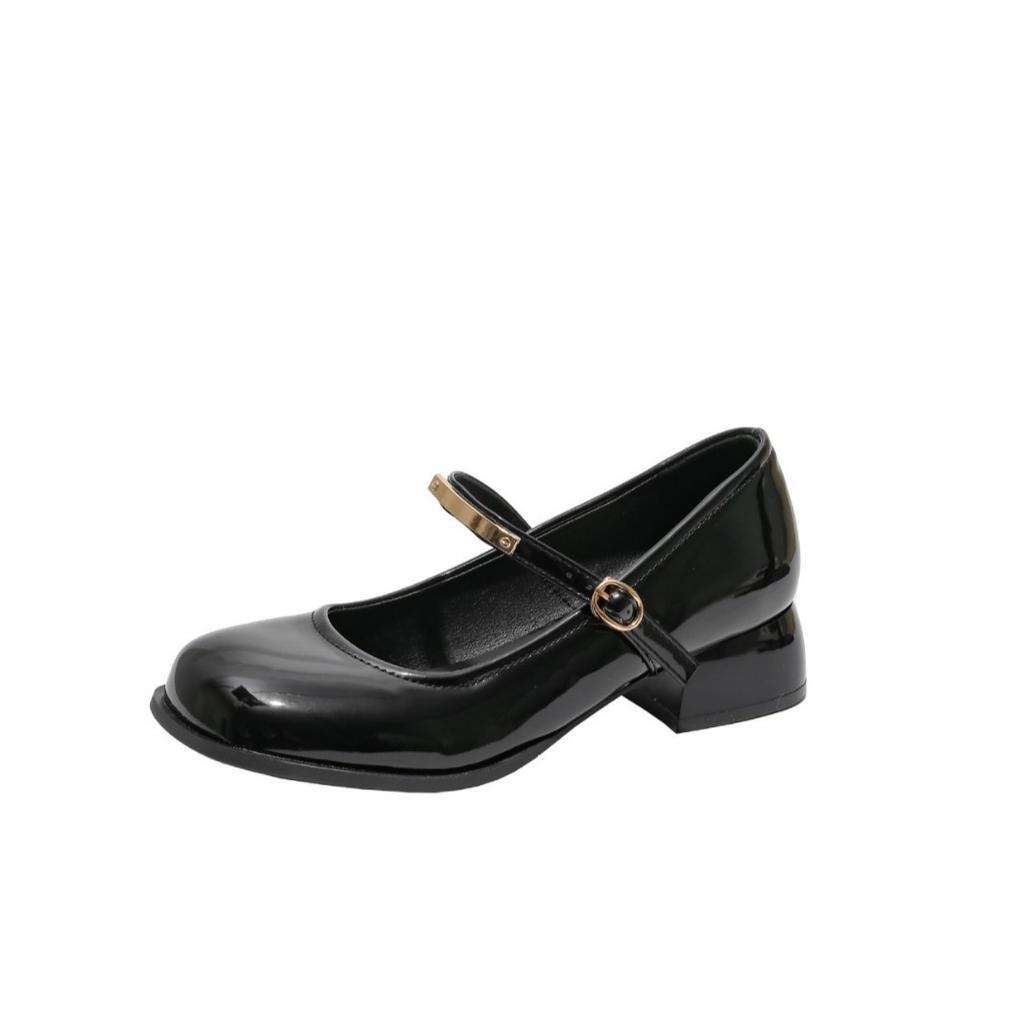 Mary Jane Schuhe Damen neue wasserdichte Tisch Ein-Wort-Schnalle mit eckiger Spitze flachmündige einzelne Schuhe für Herbst und Winter 2025