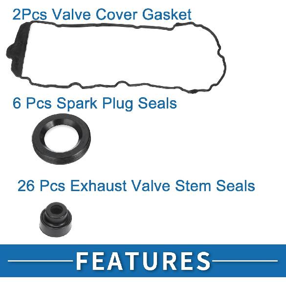 Valve Cover Gasket No.VS50808R/12595107/12607401 Cylinder Head Valve Seal Gasket for Chevrolet Camaro 2010-2015 Black 1 Set