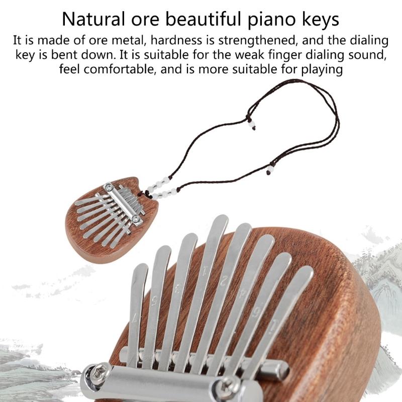 Portable 8 Keys Mini Kalimba Piano with Lanyard Wood Finger Piano Thumb Piano Musical Instrument Gift for Kids and Adult