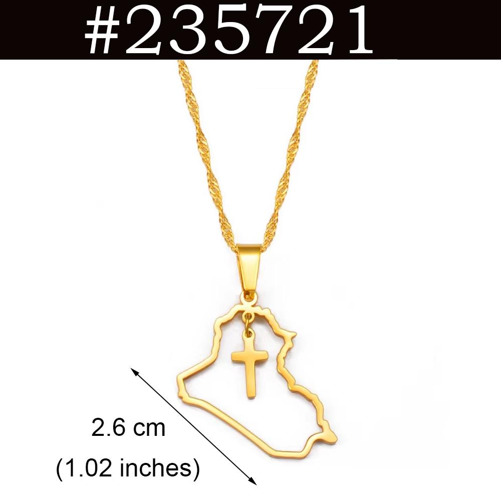 Iraq Map and Cross Heart Pendant Necklaces Stainless Steel Jewelry with Chain #235721 45cm / 17.7 inches