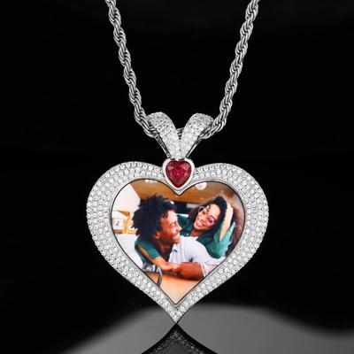 Heart-Shaped Hip Hop DIY Photo Pendant with Zircon Inlay – Customizable and Trendy