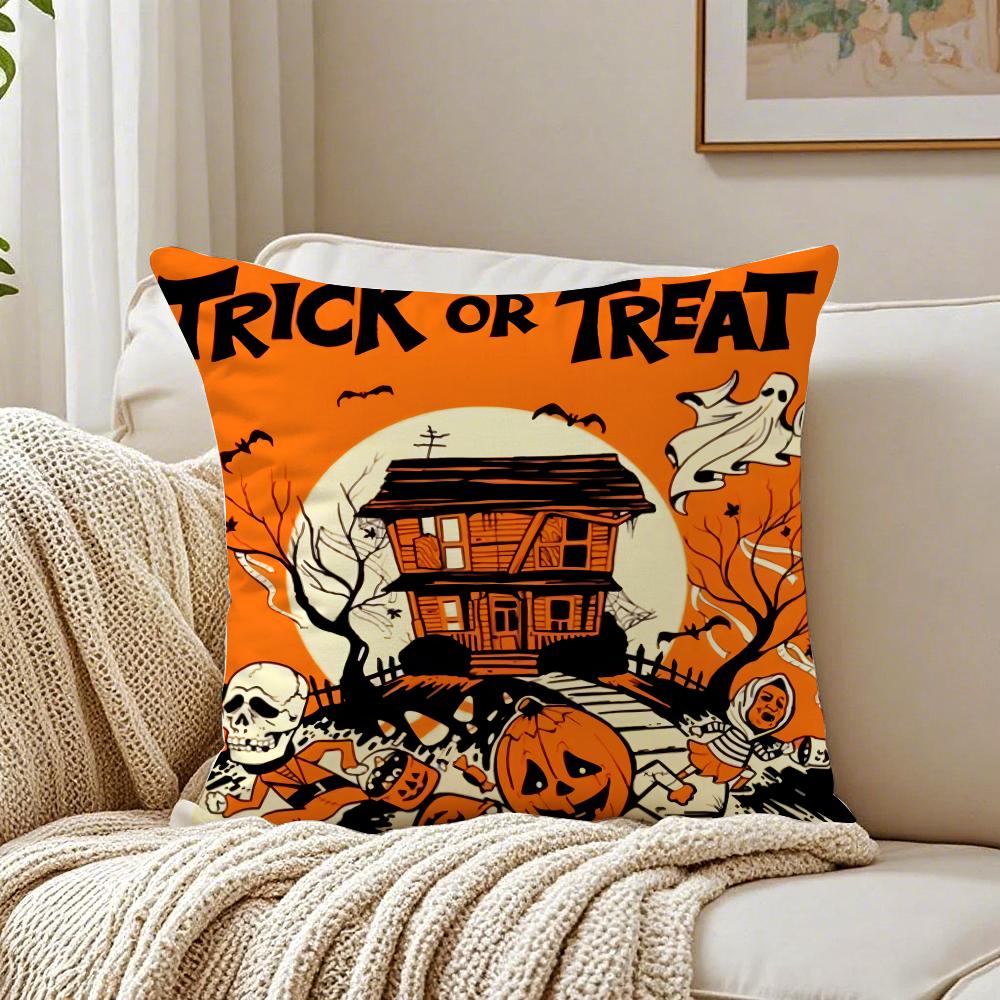 Halloween Trick Or Treat Cushion Cover Breathable Cushion Covers Machine Washable Wrinkle-Resistant Soft Durable