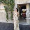 French retro beach waist slim holiday dress neck design big swing skirt temperament slim dress women